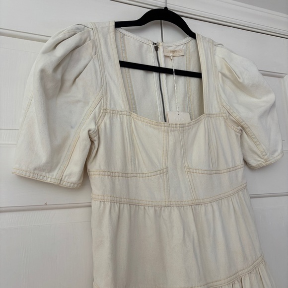 Ulla‎ Johnson Ames Denim Dress Whitewash Corset Empire Waist Puff Sleeve Size 4 - Picture 4 of 16